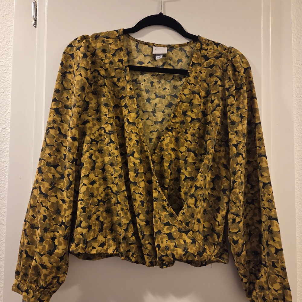 a new day Floral V-Neck Blouse - Mustard